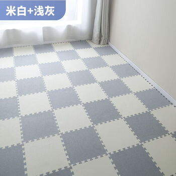 Fantasy linen living room splicing carpet girl's room home bedroom floor mat bedside blanket full large area plush mat linen (beige + light gray) 30*30 cm (buy 5 get 5 free) 10 pieces in total - 0.6 cm thick