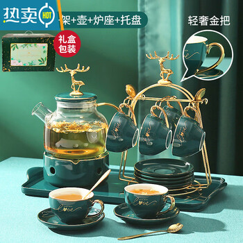 Tuojin high-value coffee cup set, exquisite european-style small coffee cup, cup and saucer, english afternoon tea, gold handle - 6 cups, 6 saucers, gold handle - 6 cups, 6 saucers, 6 spoons + stand + pot + stove base + tray