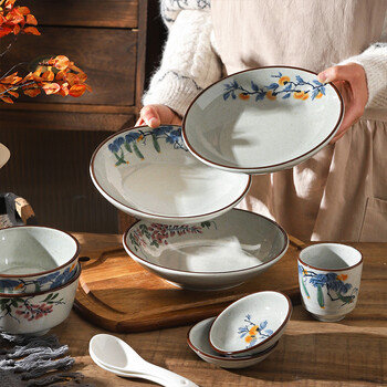 Sheli retro chinese style high-value ceramic tableware underglaze color high-value bowls and plates set for new home 2025 new style
