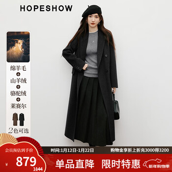 Red sleeve high-end double-sided woolen coat 2025 winter new women's clothing life coat double-breasted right shoulder woolen coat dark gray 080 xs