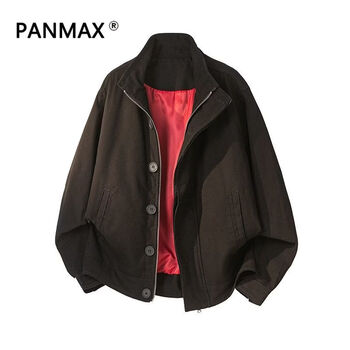 Panmax trendy new american retro versatile stand collar jacket fashion trendy casual men's handsome jacket black xl recommended 130-150 catties