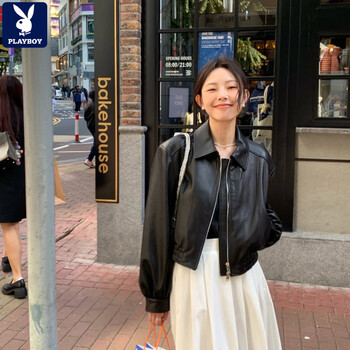 Playboy (playboy) 2026 spring and autumn new black jacket short zip black s 80-110 jin