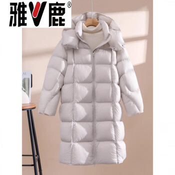 Yalu 90 white duck down jacket women's mid-length 2026 korean style cloud puff style hooded thickened winter jacket off-white s _recommended 90-120 catties