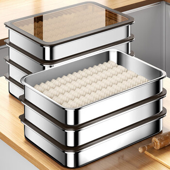 Sungsa japanese dumpling freezing box stainless steel dumpling box food-grade dumpling special quick-frozen crisper refrigerator storage box small and short model - about 40 dumplings 1 layer 1800ml 1 pack