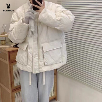 Playboy (playboy) new sweet short down jacket women's 2026 korean style big pocket loose slimming jacket trendy official flagship milky white one size