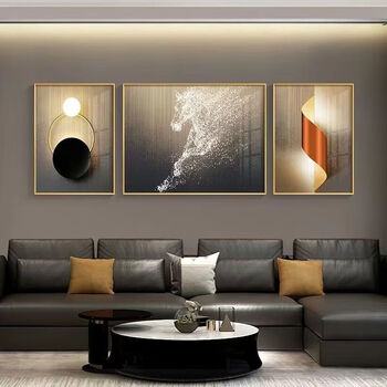 Wing fantasy 2023 new living room decorative painting modern simple light luxurious grand triple wall mural sofa back background wall hanging painting new 25 side 50x70 middle 100x70 gold frame