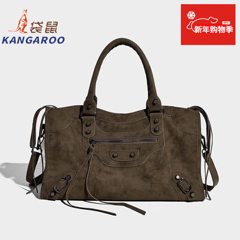 Kangaroo (kangaroo) new fashion handbag for women, niche design, tassel decoration, business trip, large capacity, one-shoulder cross-body messenger bag, coffee color 38*13*22cm