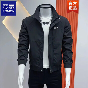 Romon fashion men's jacket spring and autumn new korean style slim stand collar letter embroidered casual and versatile trendy brand top black m recommended 90-110 catties