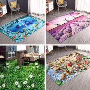 Yusenyi carpet living room bedroom coffee table sofa household floor mat rectangular bedside blanket bathroom anti-slip foot mat underwater world 3d 80x160 cm