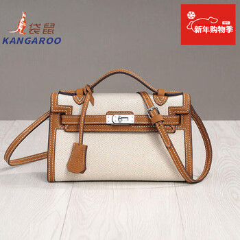 Kangaroo (kangaroo) new mini one-shoulder cross-body dual-purpose small bag women's bag light luxury style canvas handbag versatile commuting and leisure outing earth yellow