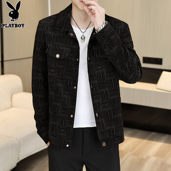 Playboy (playboy) men's casual jacket 2026 spring and autumn new casual printed versatile lapel jacket high-end tops men's brown 2xl 140-155 jin