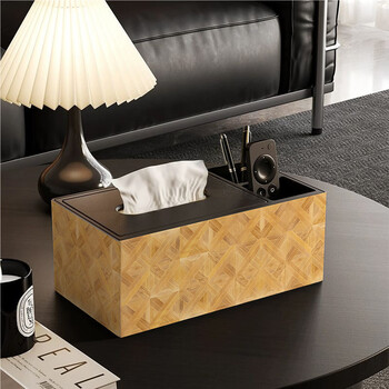 Fantasy light luxury leather tissue box living room household high-end retro high-end tissue box bedroom bedside napkin box american plate pattern g double grid