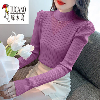 Woodpecker (tucano) careful inner wear long-sleeved half-turtle collar bottoming shirt for women in autumn and winter new fashion style age-reducing knitted sweater top purple s