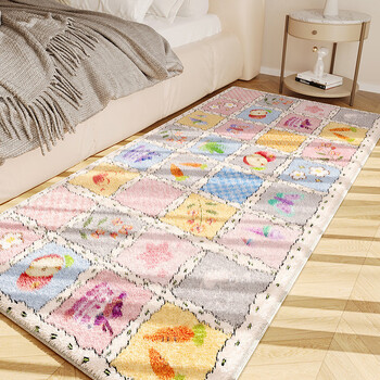 Fantasy cartoon bedside carpet bedroom long strip imitation cashmere children's room floor mat small master bedroom living room mat bay window mat vegetable fun + rectangular strip (waterproof sheep velvet cat feeling) 40x80 (mini size suitable for foot mats)