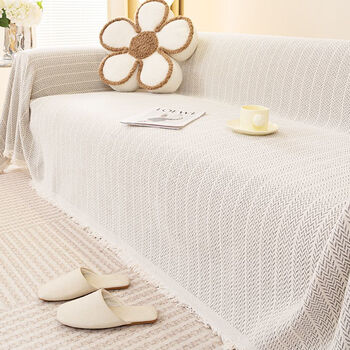 Fantasy chenille sofa cover cloth all-inclusive high-end sofa cover universal modern simple sofa cushion blanket non-slip living room herringbone pattern brick white 180x381cm