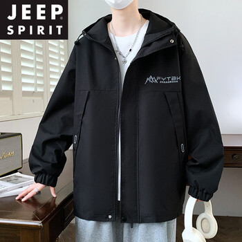 Jeep spirit hooded jacket men's junior high school student tops handsome clothing 2026 spring autumn winter new jacket jacket men black xl