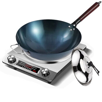 Tuojin japan imported high-quality concave induction cooker special wok iron pot round bottom old iron pot uncoated non-stick pot - pot - with ears + standable lid 34cm