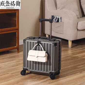 Vendogerl small suitcase 20-inch boarding case 18-inch small lightweight women's 2024 new travel trolley password leather suitcase for men dark gray front hook + rear cup holder 16-inch_carrying-on case_suitable for 1-2 days