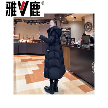 Yalu design waist slimming goose down jacket women 2026 fashion korean style hooded long 90 white goose down winter jacket s jiangxi jiujiang down jacket women