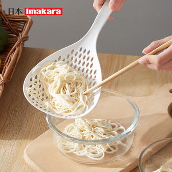 Imakara japanese large colander, leaky mesh noodles, dumplings, chaos, high temperature resistance, household kitchen hot pot noodles, long handle fishing spoon, small orange + hook, 1 pack, high temperature resistance