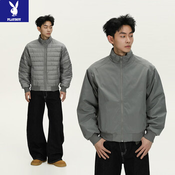 Playboy (playboy) 2026 new double-sided water-repellent flying rib silhouette down jacket jacket men and women warm couple jacket trend dark gray m