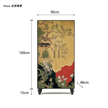 Fantasy song dynasty aesthetic bedroom household solid wood hanging wardrobe strong installation-free clothes storage cabinet porch corridor decorative cabinet independent wardrobe 90x175x48 (pine) complete