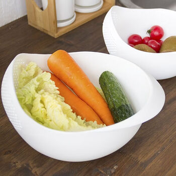Yusenyi vegetable basket plastic wash basin rice cleaner household drain basket washing basket kitchen fruit plate artifact pink and green two packs