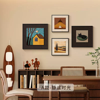 Yusenyi french medieval style restaurant dining table background wall decoration painting maillard living room sofa hanging painting retro cartoon mural a type 60x6030x3030x3040x40cm high-definition texture picture light gold (25mm brushed aluminum alloy frame)