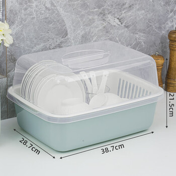 Guig bowl and chopsticks storage box with dish rack for kitchen household multifunctional drain rack with cover for draining water blue drain basket + storage box + dust cover 39.1*29.1*23.5.