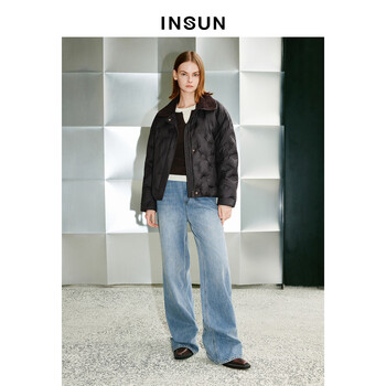 Insun exclusively selects 2026 spring fur one-lapnel drop shoulder sleeve goose down short down jacket dark coffee s