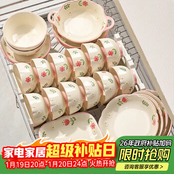 Persson bowl and plate set household underglaze color small fresh ceramic tableware housewarming gift sunny day 36-head gift box