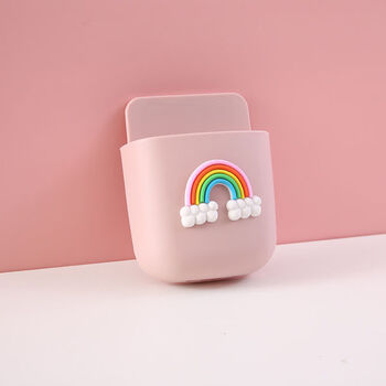 Shantou lincun bedside mobile phone holder cartoon mobile phone storage box punch-free adhesive tv remote control bedside storage rack rainbow one pack