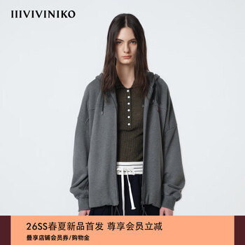 Iiiviviniko2026 spring new casual silhouette embroidered hooded sweatshirt jacket women m612002364a dark gray s