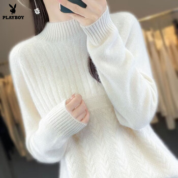 Playboy (playboy) autumn and winter 2026 new women's sweater loose knitted outerwear high collar bottoming winter style thickened top official flagship white s recommended 80-90