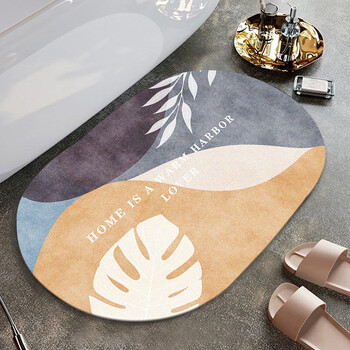 Fantasy diatom mud absorbent mat bathroom bathroom absorbent floor mat washbasin foot mat new large size anti-slip mat morandi summer+oval+horizontal version 80x120cm