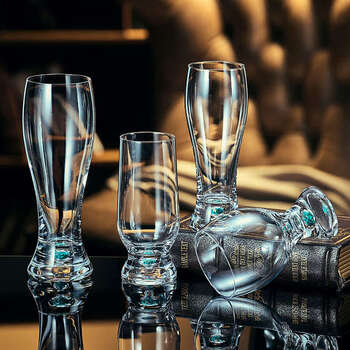 Yusenyi high-end beer mug set for home, high-looking crystal glass cold drink draft beer mug, juice mug, turquoise beer mug 330mlx2, free bottle opener + cup brush