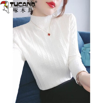 Woodpecker (tucano) white half turtleneck bottoming sweater for women autumn and winter 2026 new style foreign style inner long-sleeved sweater top white s 80-95 catties