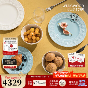 Wedgwood new year gift happy holidays blue and white tableware set ceramic tableware bowls and plates multi-person tableware set happy holidays food for eight 24 pieces