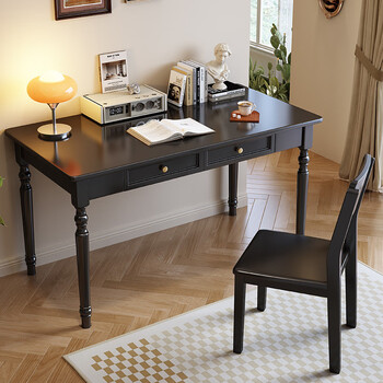 Miaopule black study desk american home all solid wood bedroom european french retro small apartment computer desk writing desk texture black solid wood single table 80x60x75cm