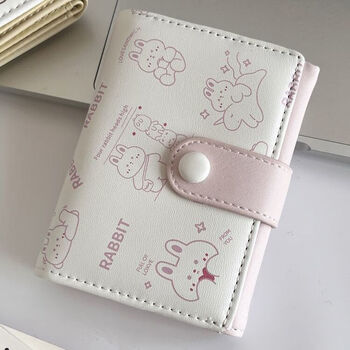 Jiayin cute wallet printed pu leather snap button multi-card slot coin purse cute student 30% off short wallet pink