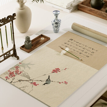 Fantasy new chinese style felt mat zen wool table mat primary school students' brush calligraphy special table cloth calligraphy and painting felt cloth table flag branch red plum felt mat 30x40cm ancient style and ancient charm