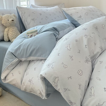 Wing fantasy new pure cotton quilt cover single dormitory single student 150x200x230 quilt cover three or four piece set panda paradise green student dormitory bed sheet style three piece set suitable for 150x200cm