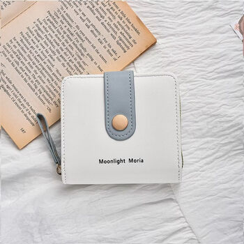 Simple japanese wallet women's short thin compact folding student wallet 2025 new cute niche coin card holder blue