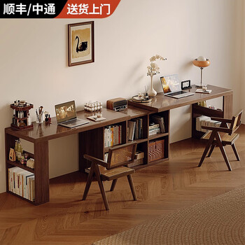 Yusenyi solid wood double desk adult home study table bedroom long table storage cabinet integrated retractable computer desk double desk cabinet combination european pine board environmental protection and peace of mind 120 table x2+120