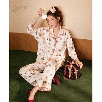 Gongdie gift box disney chichititi pure cotton long-sleeved pajamas for women spring and autumn cartoon set home clothes chichititi full-print suit m (recommended 80-100 pounds)