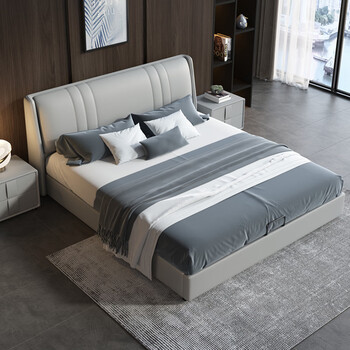 Zhimuxuan bed master bedroom leather bed double bed modern simple marriage bed leather art upholstered bedroom furniture leather bed + a08 latex mattress 1.5m*2.0m storage pneumatic bed