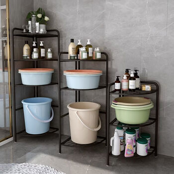 Fantasy bathroom shelf floor-standing multi-layer toilet multi-functional storage artifact toilet bathroom triangle washbasin rack / free cushion (layer height 30 cm) triangle stability total height 100x base length 52cm 4 layers classic black