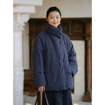 Zhibimo 2026 spring festival 95 white goose down thick warm silhouette loose stand collar down jacket blue m