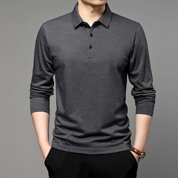 Magiopy international high-end brand lapel long-sleeved t-shirt men's mulberry silk bottoming shirt spring and autumn modal long-sleeved polo dark gray s 165