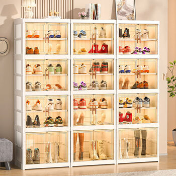 Fantasy transparent shoe rack style shoe storage rack foldable shoe cabinet 1 column, 10 layers, 10 compartments (can hold 20 pairs)/removable partition